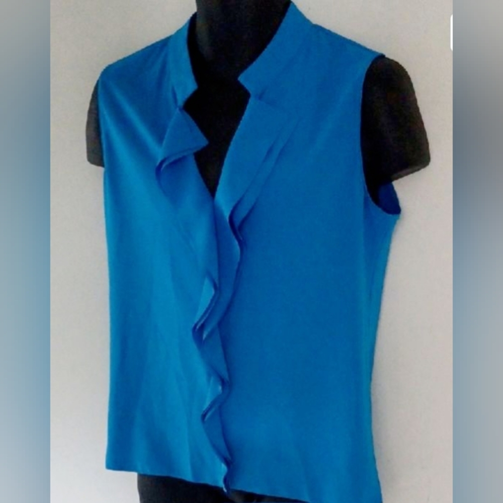 Elie Tahari Blue Ruffle Blouse, M